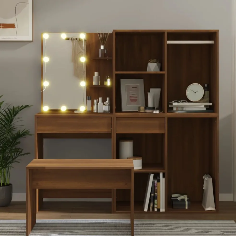 vidaXL Kaptafelset met LED-verlichting bewerkt hout artisanaal eiken