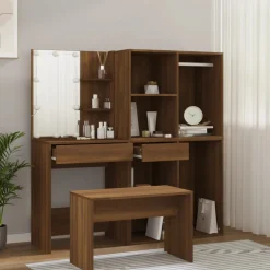 vidaXL Kaptafelset met LED-verlichting bewerkt hout artisanaal eiken