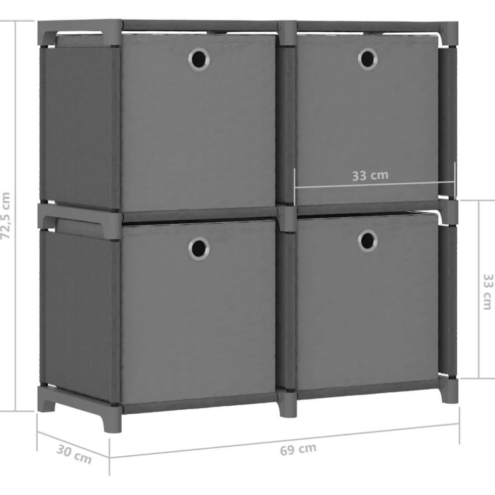 vidaXL Kast met 4 vakken met boxen 69x30x72,5 cm stof grijs