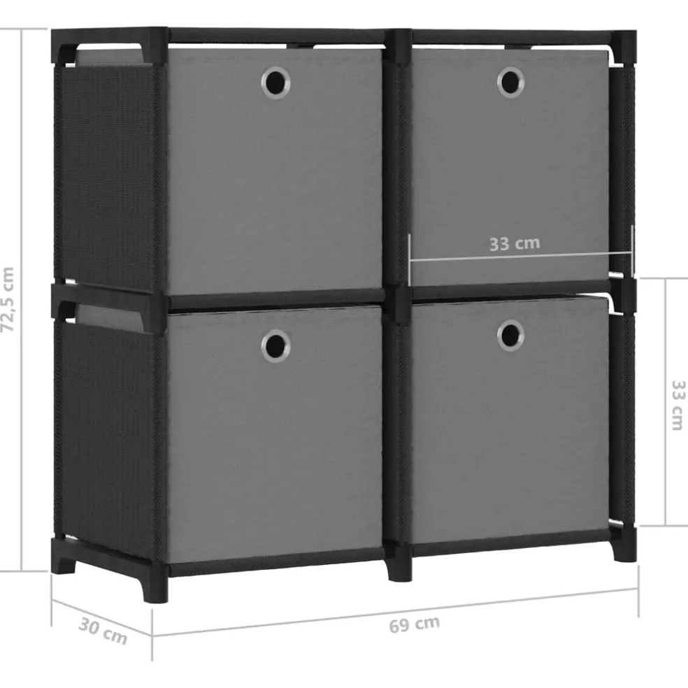 vidaXL Kast met 4 vakken met boxen 69x30x72,5 cm stof zwart