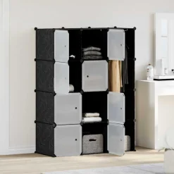 vidaXL Kast met 9 vakken modulair 109x36,5x143 cm zwart en wit