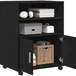 vidaXL Kast Zwart Eiken 60 x 48 x 74.5 cm Met wielen