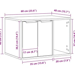 vidaXL Kattenbakomheining zwart eiken 60x40x40 cm bewerkt hout