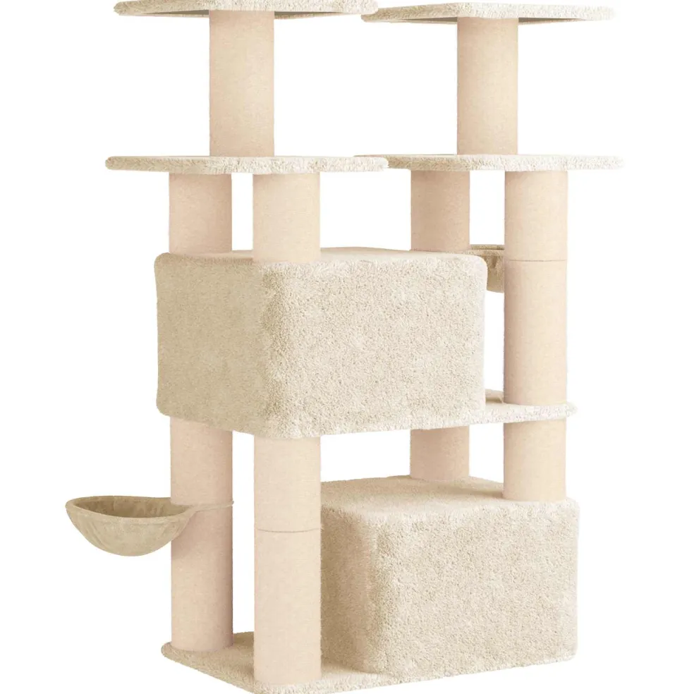 vidaXL Kattenboom met sisal krabpalen Crèmekleurig 147 cm 2 st