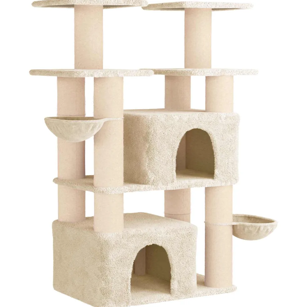 vidaXL Kattenboom met sisal krabpalen Crèmekleurig 147 cm 2 st