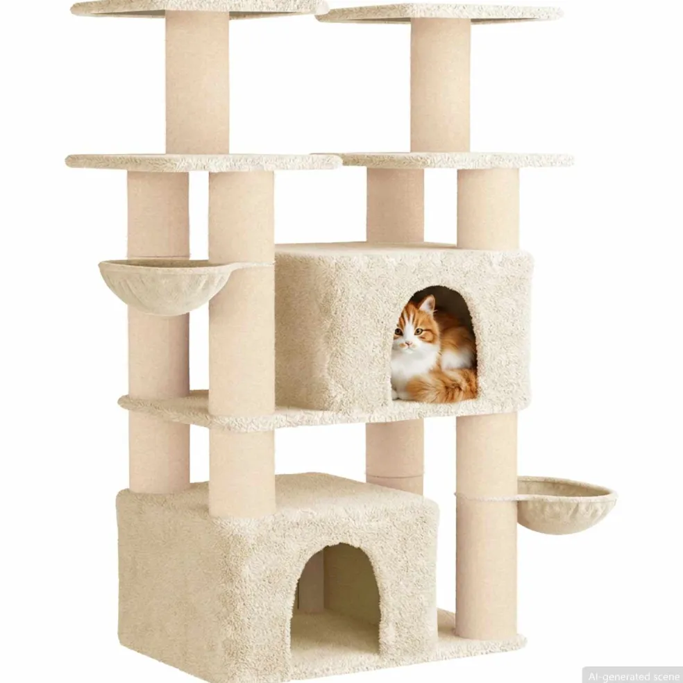 vidaXL Kattenboom met sisal krabpalen Crèmekleurig 147 cm 2 st