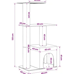 vidaXL Kattenboom met sisal krabpalen Lichtgrijs 133 cm