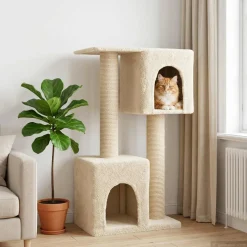 vidaXL Kattenboom met sisal krabpalen Crèmekleurig 114 cm
