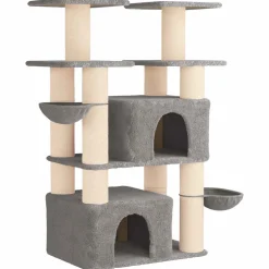 vidaXL Kattenboom met sisal krabpalen Lichtgrijs 147 cm 2 st