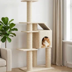 vidaXL Kattenboom met sisal krabpalen Crèmekleurig 183 cm