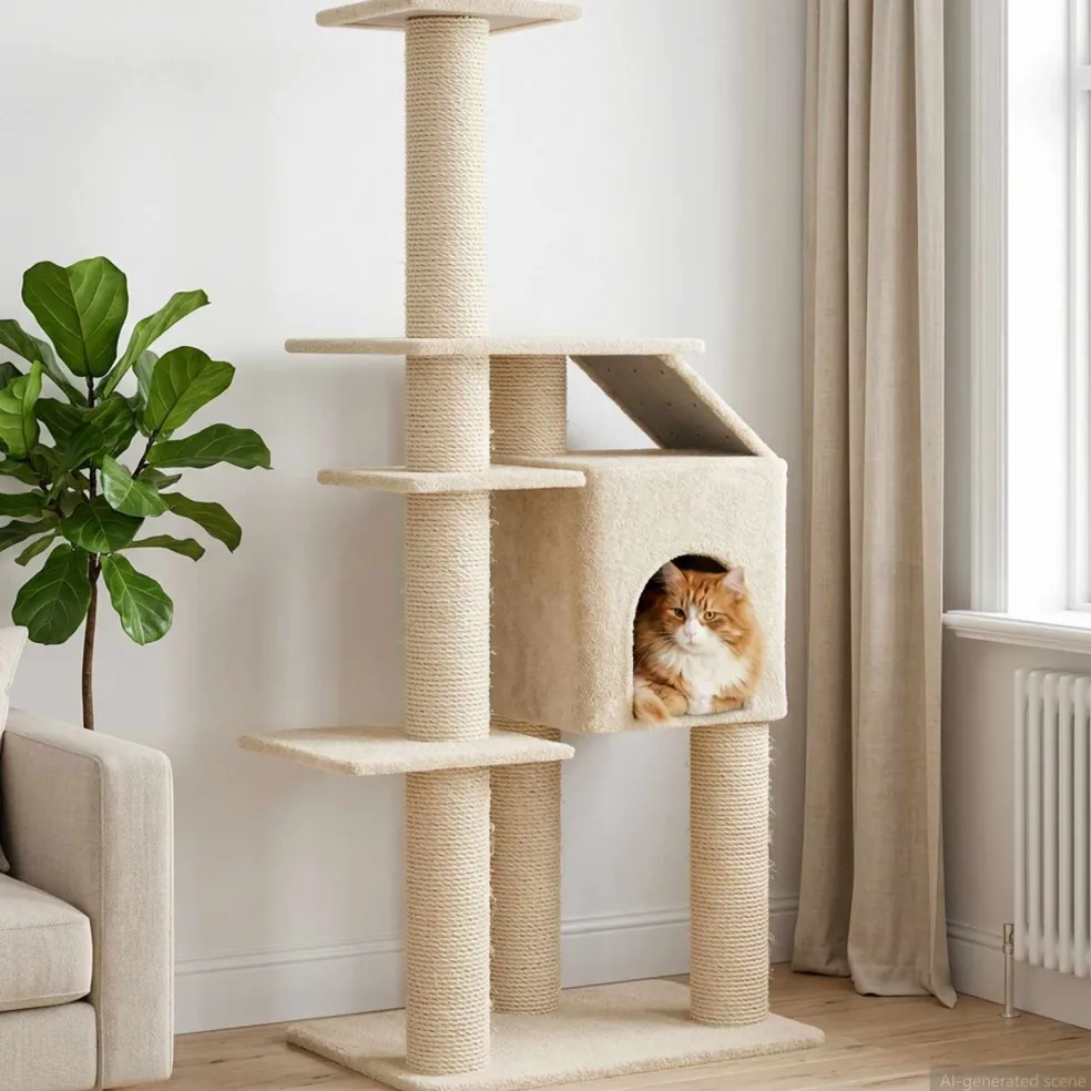 vidaXL Kattenboom met sisal krabpalen Crèmekleurig 183 cm