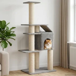 vidaXL Kattenboom met sisal krabpalen Lichtgrijs 183 cm