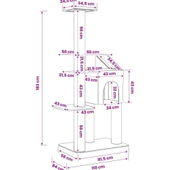 vidaXL Kattenboom met sisal krabpalen Lichtgrijs 183 cm