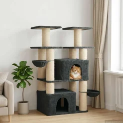 vidaXL Kattenboom met sisal krabpalen Donkergrijs 147 cm 2 st