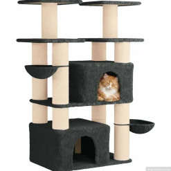 vidaXL Kattenboom met sisal krabpalen Donkergrijs 147 cm 2 st