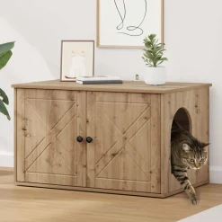 vidaXL Kattenhuis Artisanaal eiken 85 x 55 x 50,5 cm Bewerkt hout