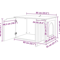 vidaXL Kattenhuis Grijs Sonoma 85 x 55 x 50,5 cm Bewerkt hout