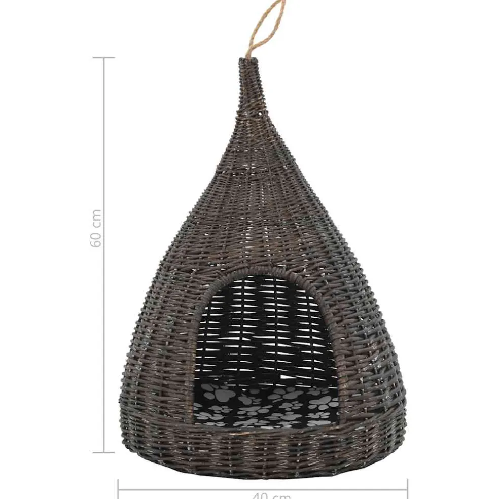 vidaXL Kattenhuis met kussen tipi 40x60 cm natuurlijk wilgen grijs