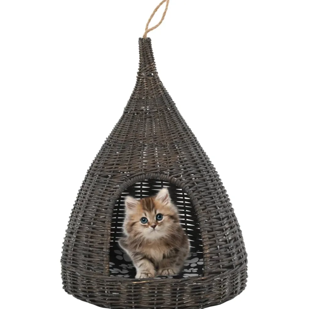 vidaXL Kattenhuis met kussen tipi 40x60 cm natuurlijk wilgen grijs