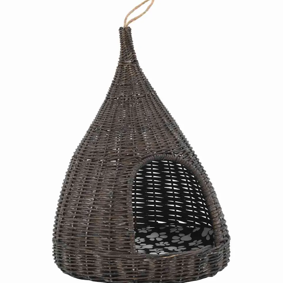 vidaXL Kattenhuis met kussen tipi 40x60 cm natuurlijk wilgen grijs
