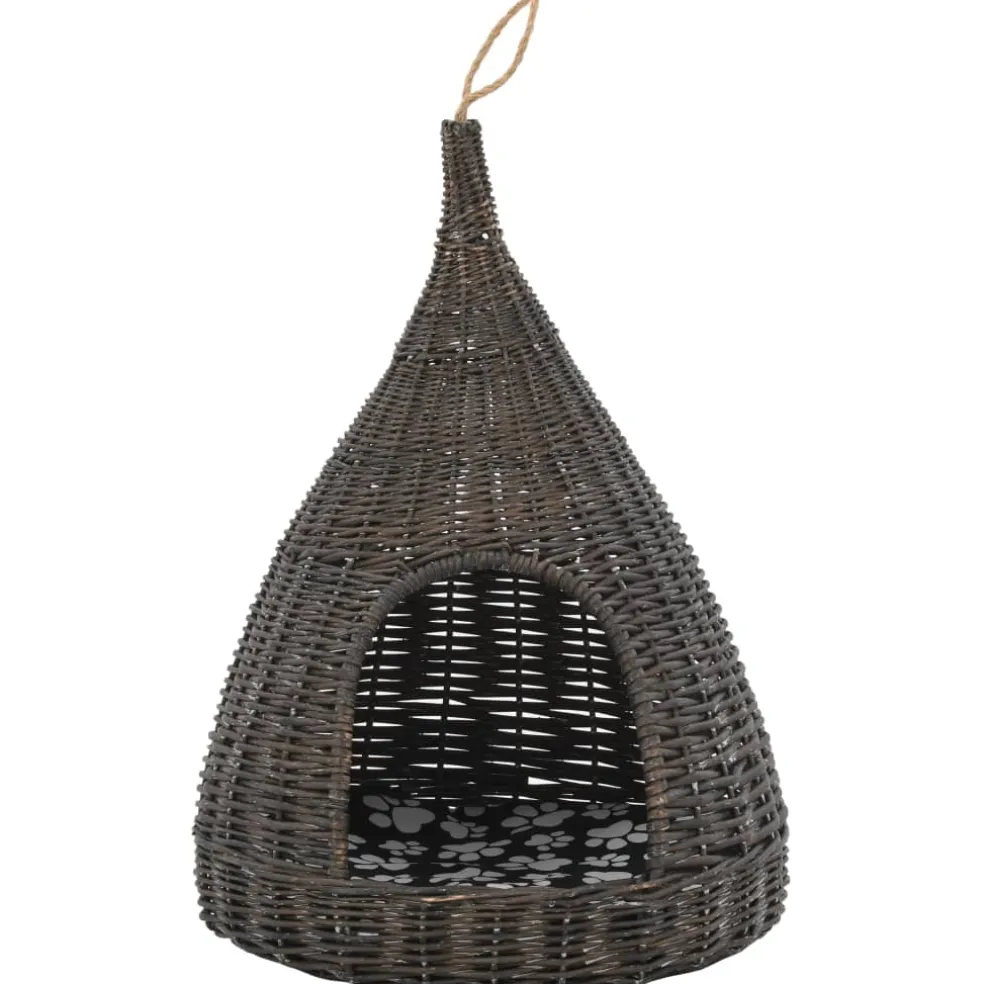 vidaXL Kattenhuis met kussen tipi 40x60 cm natuurlijk wilgen grijs