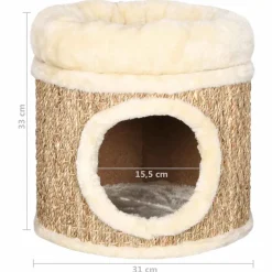 vidaXL Kattenhuis met luxe kussen 33 cm zeegras