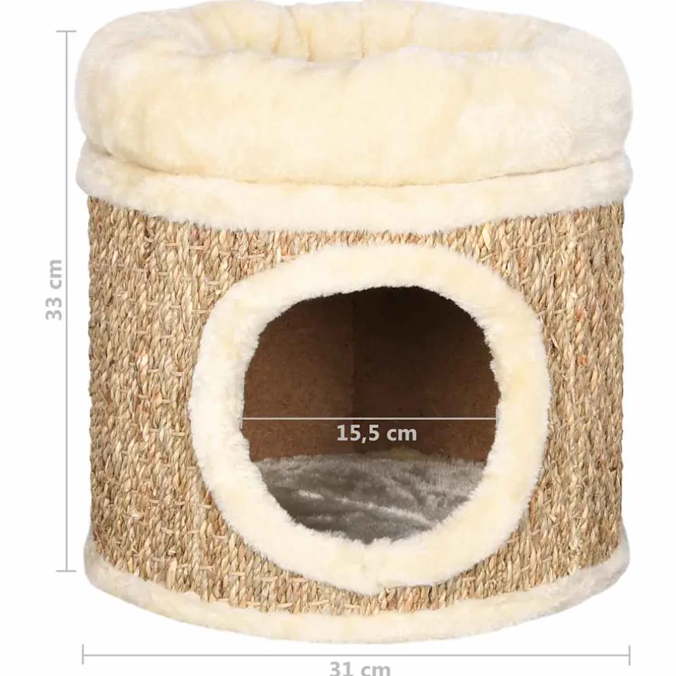 vidaXL Kattenhuis met luxe kussen 33 cm zeegras