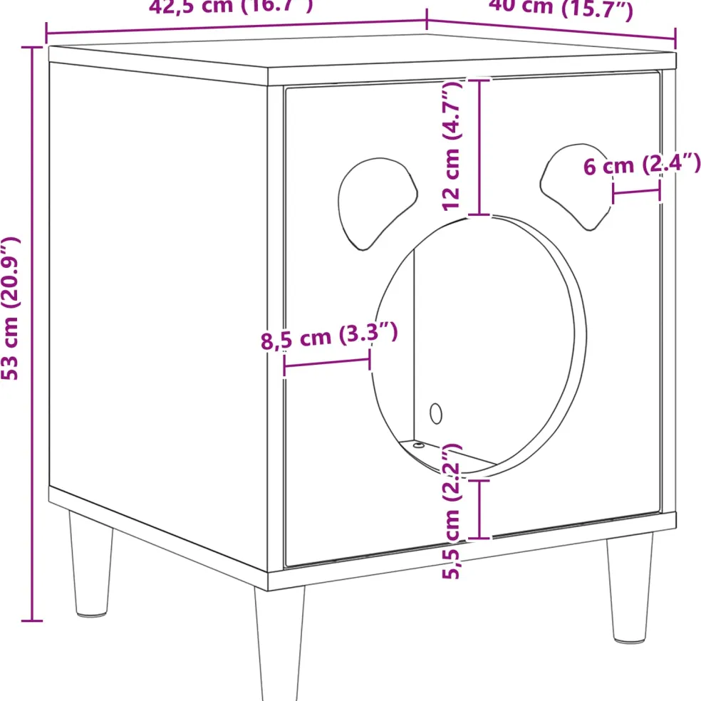 vidaXL Kattenhuis Zwart 42,5 x 40 x 53 cm Bewerkt hout