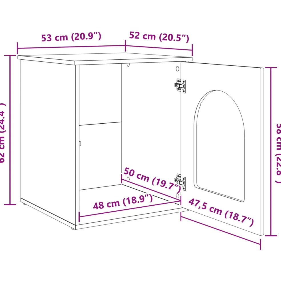 vidaXL Kattenhuis Zwart 53 x 52 x 62 cm Bewerkt hout