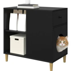vidaXL Kattenhuis Zwart 72 x 42,5 x 70 cm Bewerkt hout