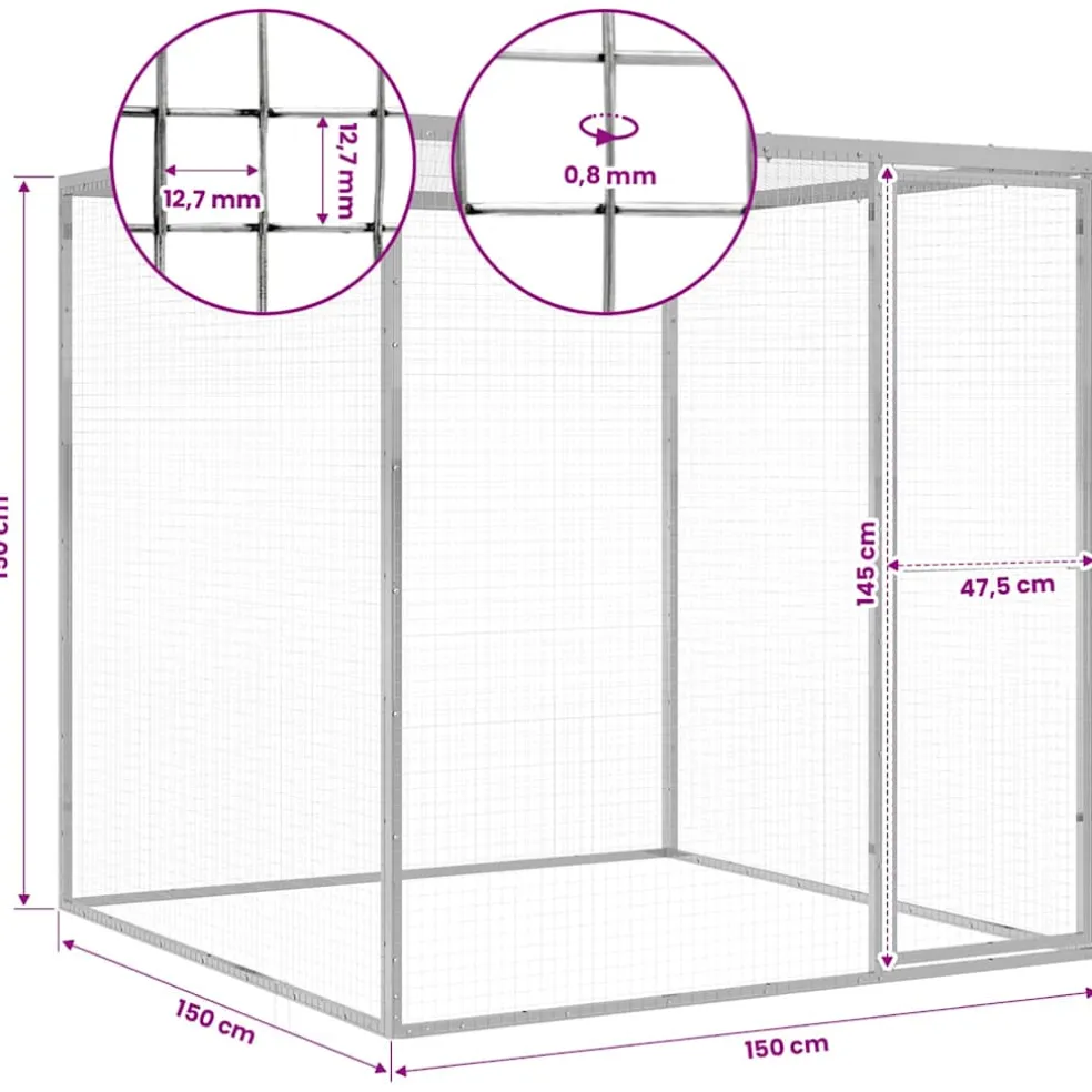 vidaXL Kattenkooi 1,5x1,5x1,5 m gegalvaniseerd staal