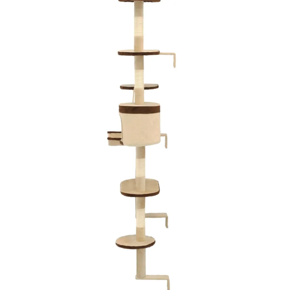 vidaXL Kattenkrabpaal met krabpalen wandmontage 194 cm beige bruin