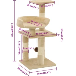 vidaXL Kattenkrabpaal met sisal krabpalen 65 cm beige