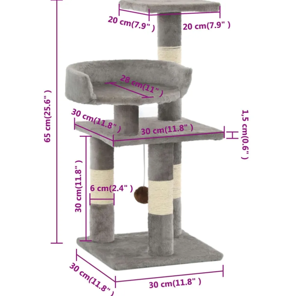 vidaXL Kattenkrabpaal met sisal krabpalen 65 cm grijs