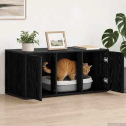 vidaXL Kattenkrat meubel Zwart eiken 100 x 49 x 45 cm Bewerkt hout