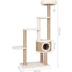 vidaXL Kattenmeubel met luxe kussen en krabpalen 148 cm zeegras