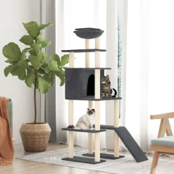 vidaXL Kattenmeubel met sisal krabpalen 166 cm donkergrijs