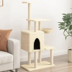 vidaXL Kattenmeubel met sisal krabpalen 131 cm crèmekleurig