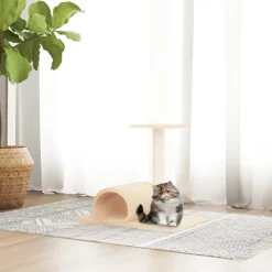 vidaXL Kattenmeubel met tunnel 60x34,5x50 cm crèmekleurig