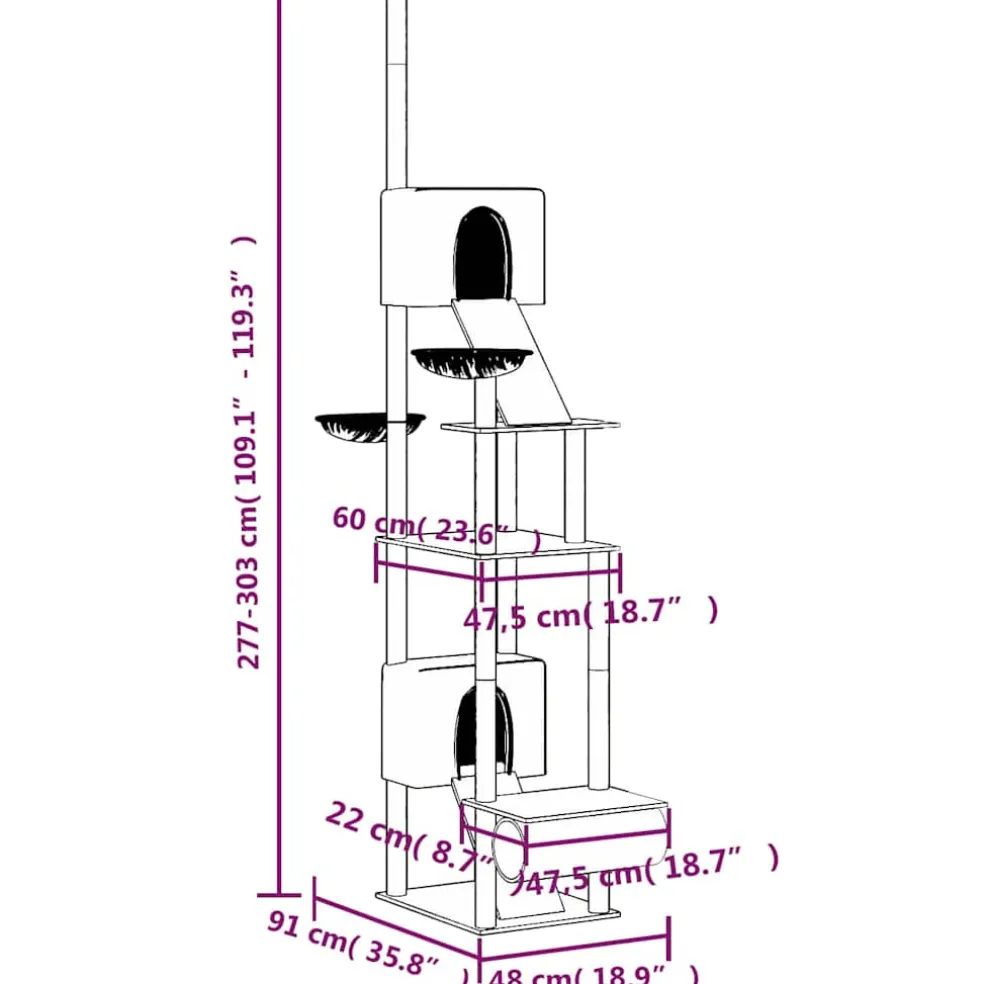 vidaXL Kattenmeubel vloer tot plafond 277-303 cm donkergrijs