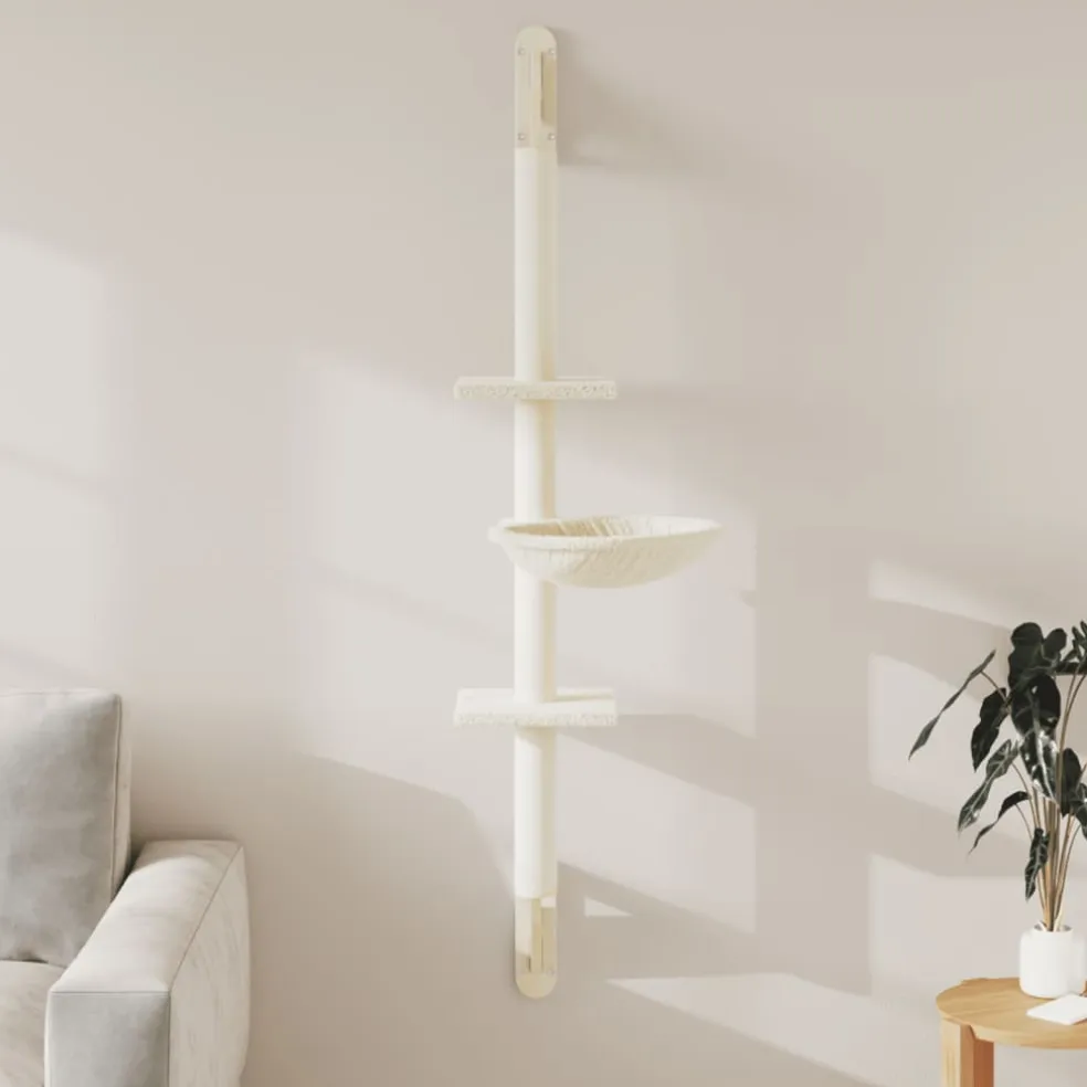 vidaXL Kattenmeubel wandgemonteerd met krabpaal 142,5 cm crèmekleurig