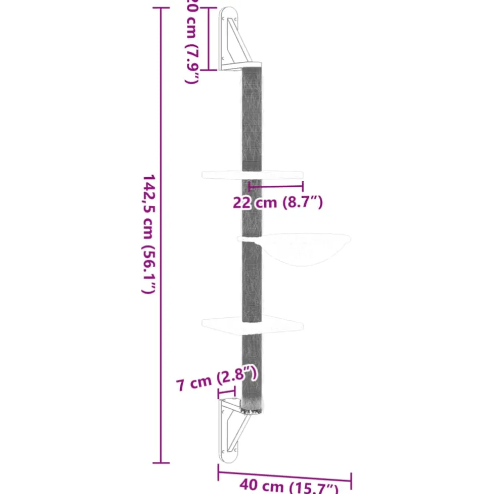 vidaXL Kattenmeubel wandgemonteerd met krabpaal 142,5 cm crèmekleurig