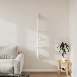 vidaXL Kattenmeubel wandgemonteerd met krabpaal 142,5 cm crèmekleurig