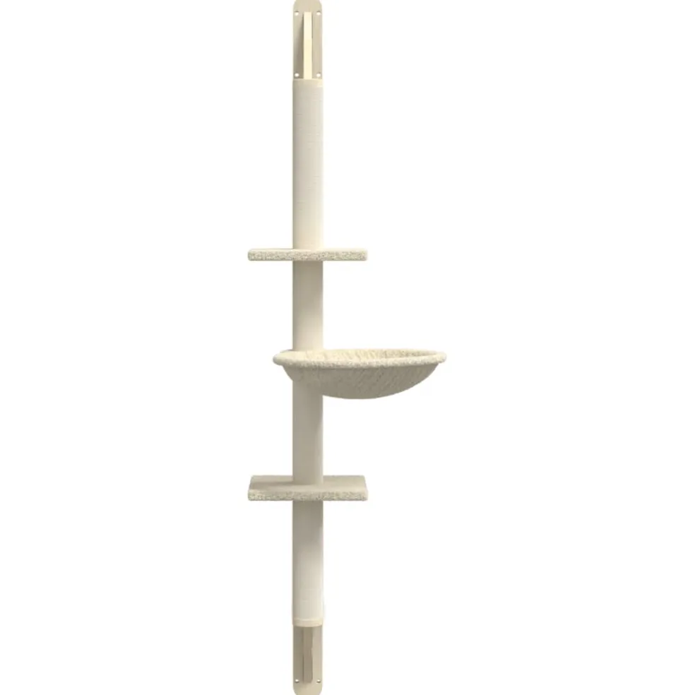 vidaXL Kattenmeubel wandgemonteerd met krabpaal 142,5 cm crèmekleurig