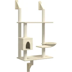 vidaXL Kattenmeubel wandgemonteerd met krabpaal 153 cm crèmekleurig