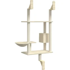 vidaXL Kattenmeubel wandgemonteerd met krabpaal 153 cm crèmekleurig