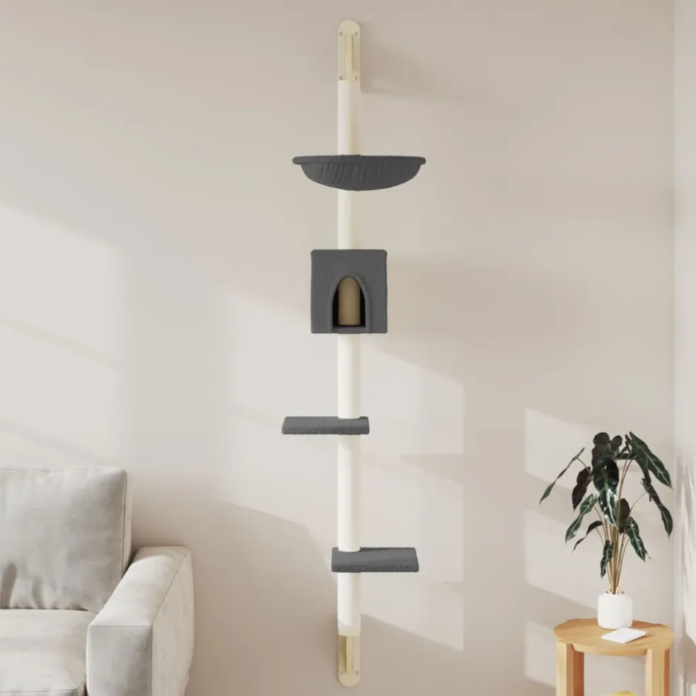 vidaXL Kattenmeubel wandgemonteerd met krabpaal 187 cm donkergrijs