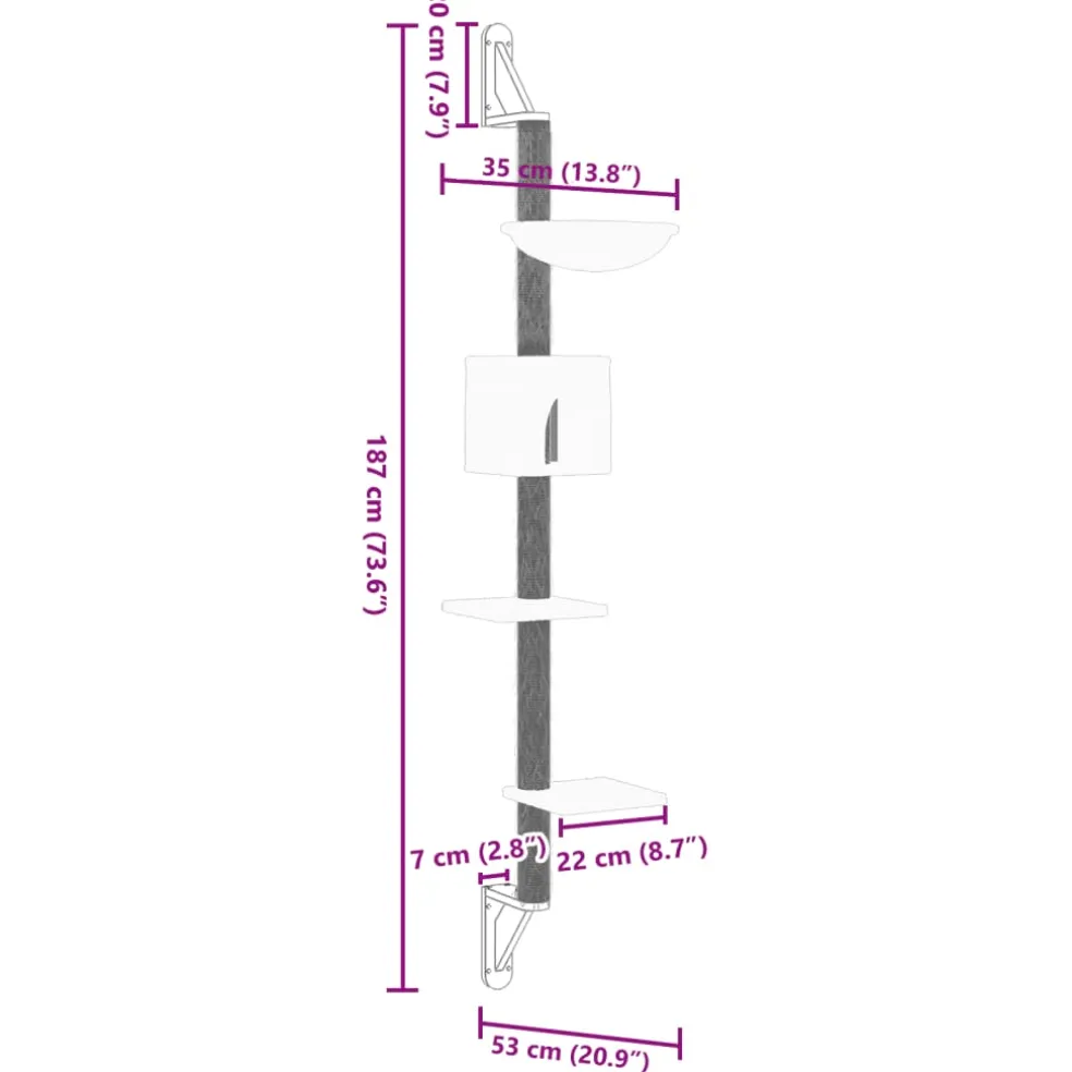 vidaXL Kattenmeubel wandgemonteerd met krabpaal 187 cm donkergrijs