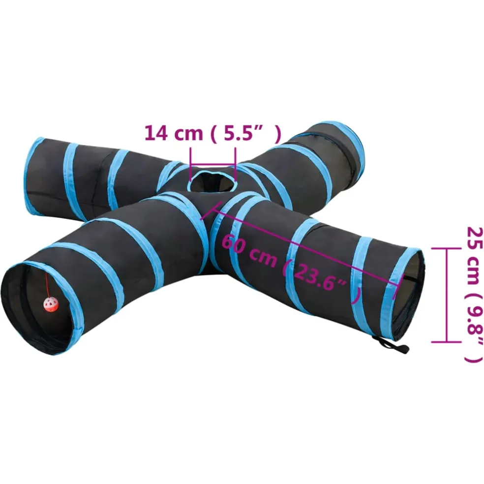 vidaXL Kattentunnel 4-voudig 25 cm polyester zwart en blauw