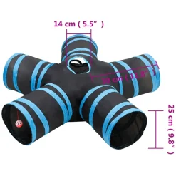 vidaXL Kattentunnel 5-voudig 25 cm polyester zwart en blauw